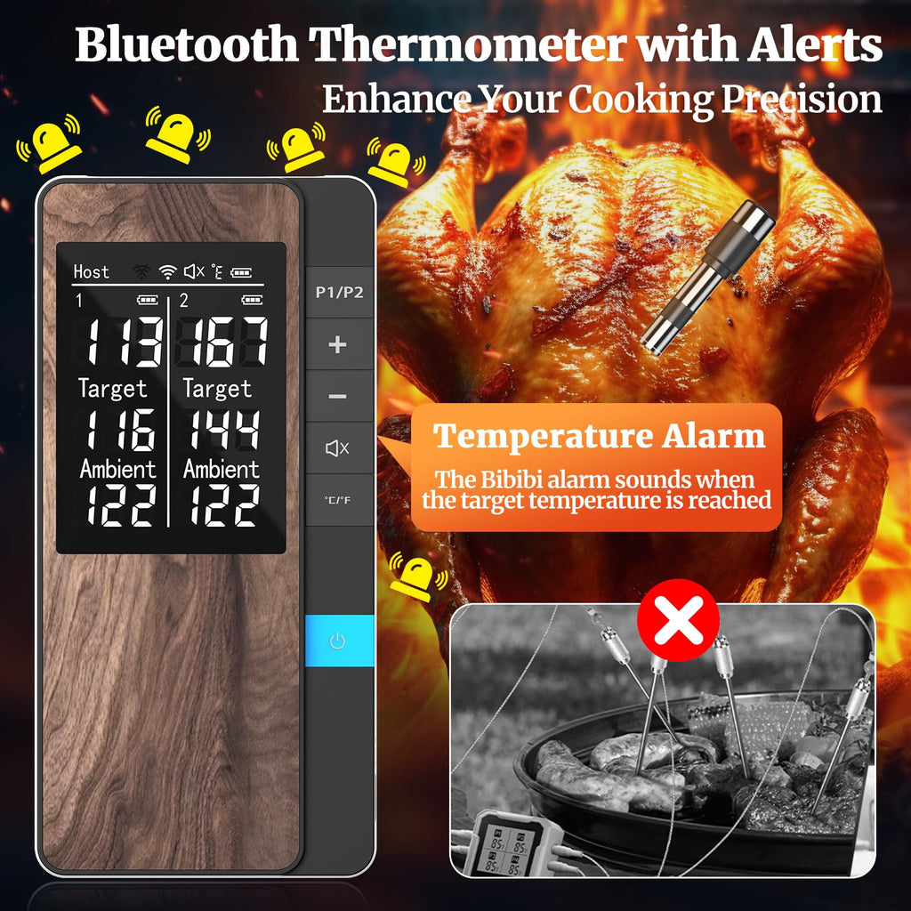 PRAVETTE Wireless Meat Thermometer-Multi Sensors Digital Food Thermometer with Ultra-Thin Probes, Accuracy Smart Bluetooth Meat Thermometer for Steak, BBQ, Oven, Grill, Smoker,Recipes in App & Host