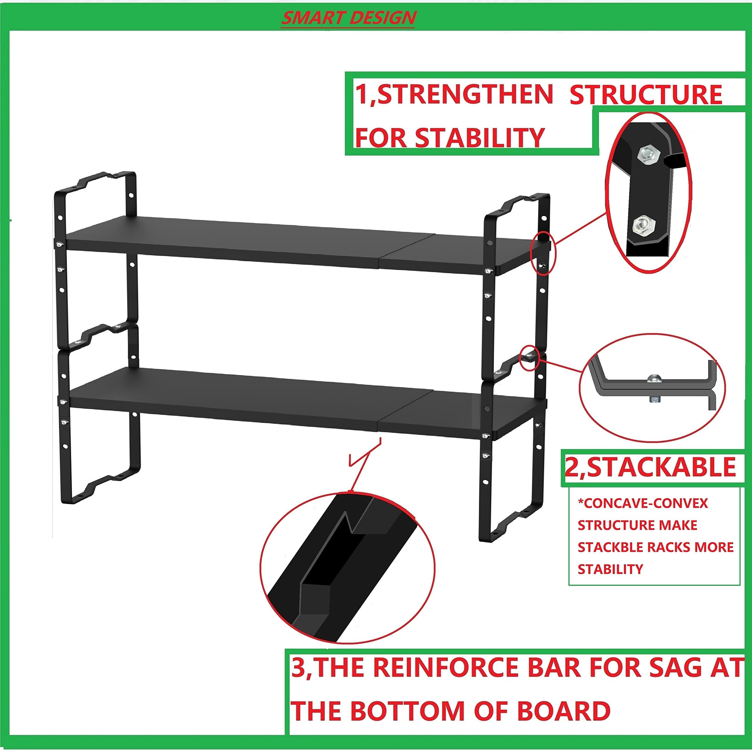 Jojocross Expandable Shelf for Cabinet Organizer Adjustable and Stackable Spice Rack at Kitchen and Bathroom More, Counter Countertop Cupboard Organization Pantry Storage(LARGE/3PACKS/BLACK)
