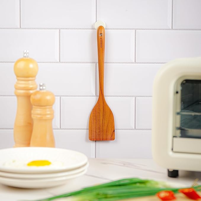 Fiodio Home Teak Wooden Spatula for Cooking – Handcrafted Non-Stick Kitchen Utensil with Comfort Grip & Microfiber Cloth