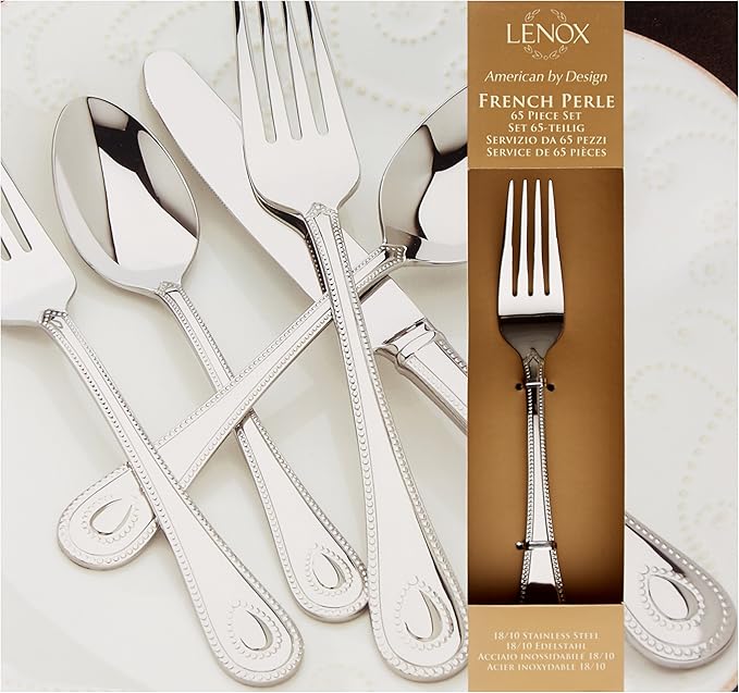 Lenox French Perle 65-Piece 18/10 Silverware Set for 12, Flatware