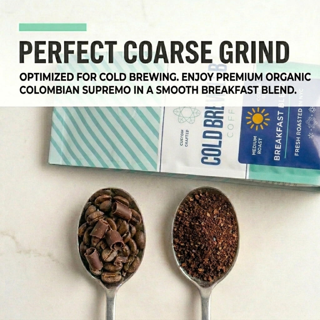 Cold Brew Organic Breakfast Blend Coffee, Coarse Ground, Medium Roast, 1 LB, for Cold Brewing & French Press