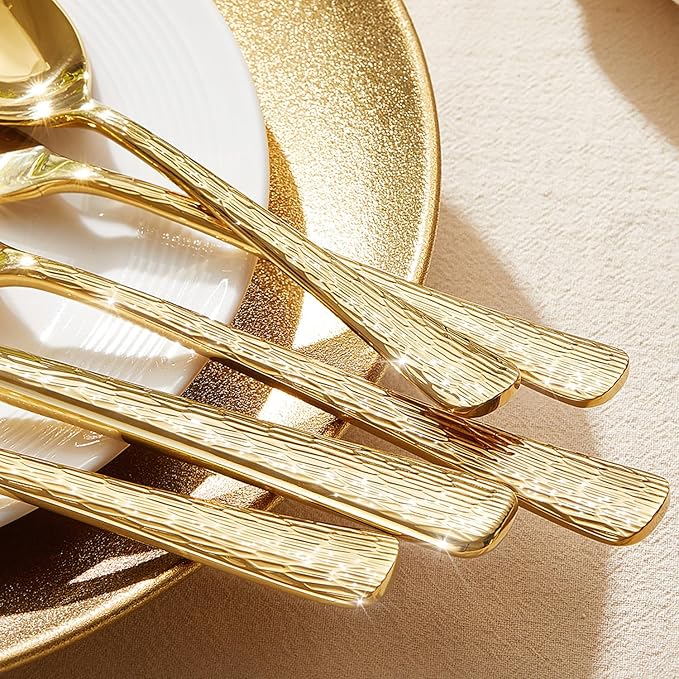 65 Piece Gold Silverware Set with Serving Utensils, 18/10 Stainless Steel
