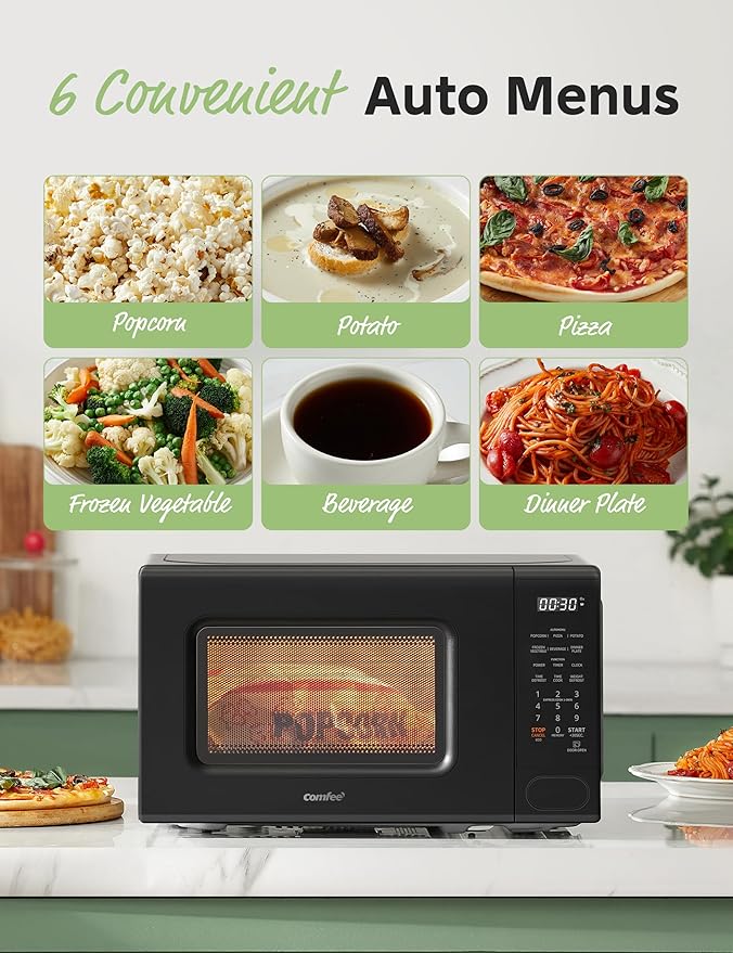 COMFEE' Countertop Microwave Oven 0.7 Cu.Ft, 700W, Black, Child Lock