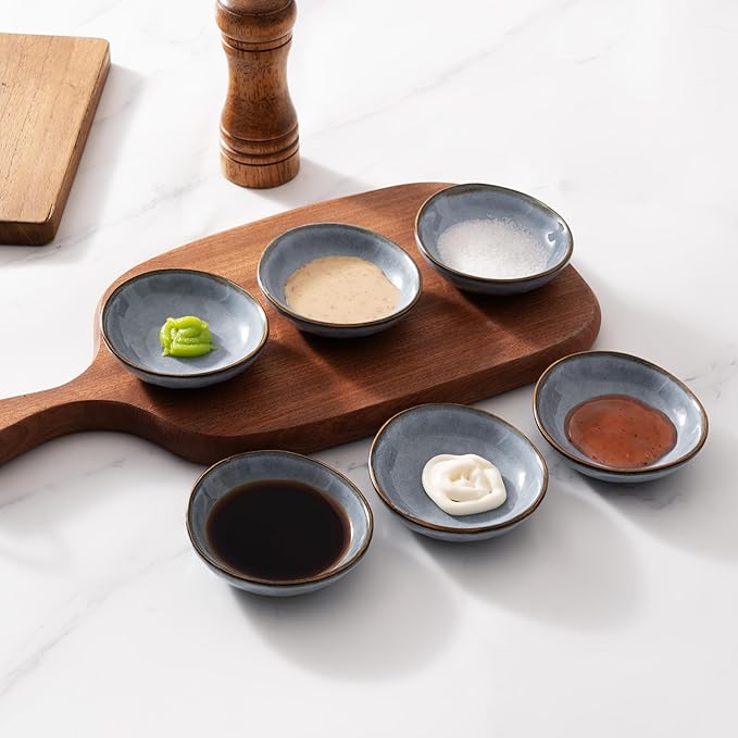 famiware Ceramic Soy Sauce Dish, 2.1oz Dipping Bowl Set of 6, Blue