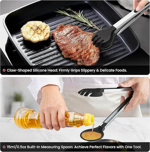 12 Inch Kitchen Tongs for Cooking,600ºF Heat Resistant 2-in-1 Cooking Tongs