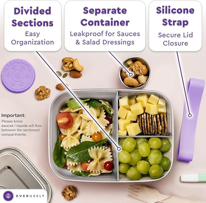 Stainless Steel Bento Box + Condiment Container - Lavender, 47oz / 1.4 L