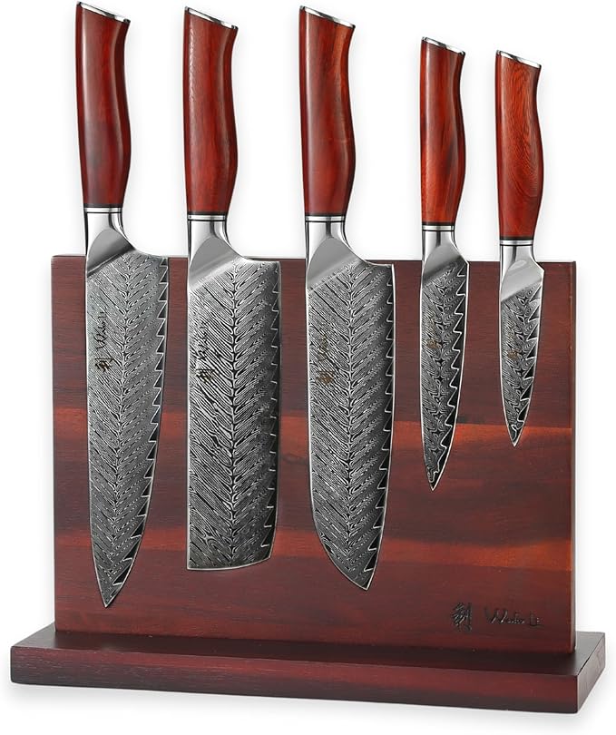 Wakoli Rose Elegance 5-Piece VG10 Damascus Knife Block Set, Magnetic Block