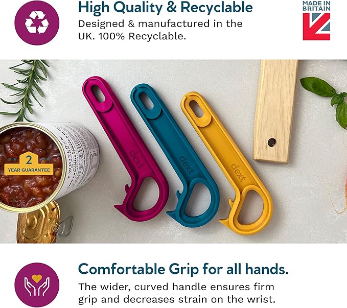 Dext - Ring Pull Can Opener, Pop Can Opener for Seniors, Arthritis, and Parkinson’s, Easy Open, Ergonomic Handle with Comfortable Grip. Perfect for Soda, Pet Food, and More (Mulberry)