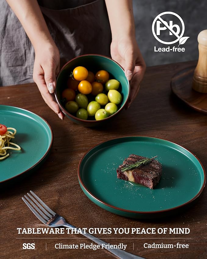 Famiware Mercury 12-Piece Stoneware Dinnerware Set, Dark Green