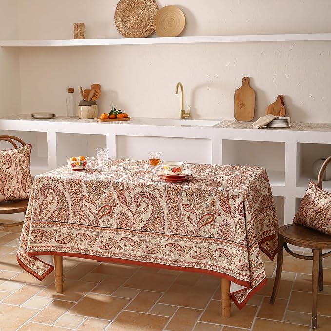 ISAENNE Designer Vintage Square Linen Tablecloth,67"x67"-Chauffrey D