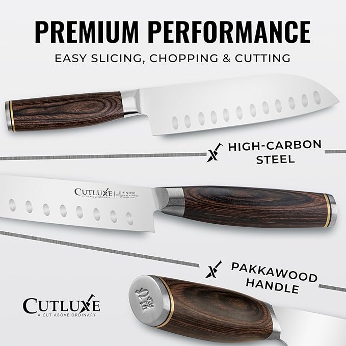 Cutluxe Santoku Knife, 7" Japanese Meat & Vegetable Knife for Chopping