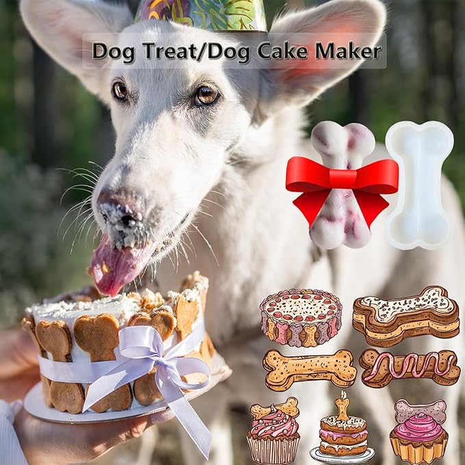 SIUPER 5IN Big Bone Dog Cat Treat Molds 2 Pack, DIY Flavors for Puppy. Food Safe Silicone for Oven. Large Ice Cube Mold for Pet Chew, Cooling. Pets Birthday Cake Baking. Fun Gift for Dog Lover