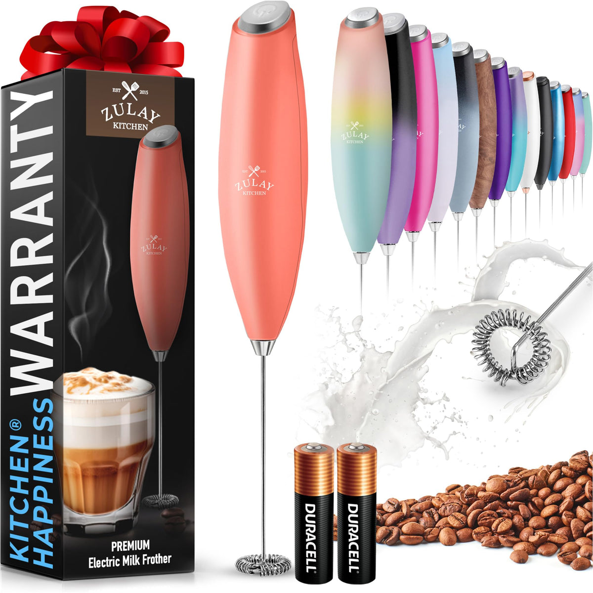 Zulay Powerful Milk Frother for Coffee with Upgraded Titanium Motor - Handheld Electric Whisk, Milk Foamer, Mini Mixer & Coffee Blender for Frappe, Latte, Matcha, No Stand - Pristine Teal