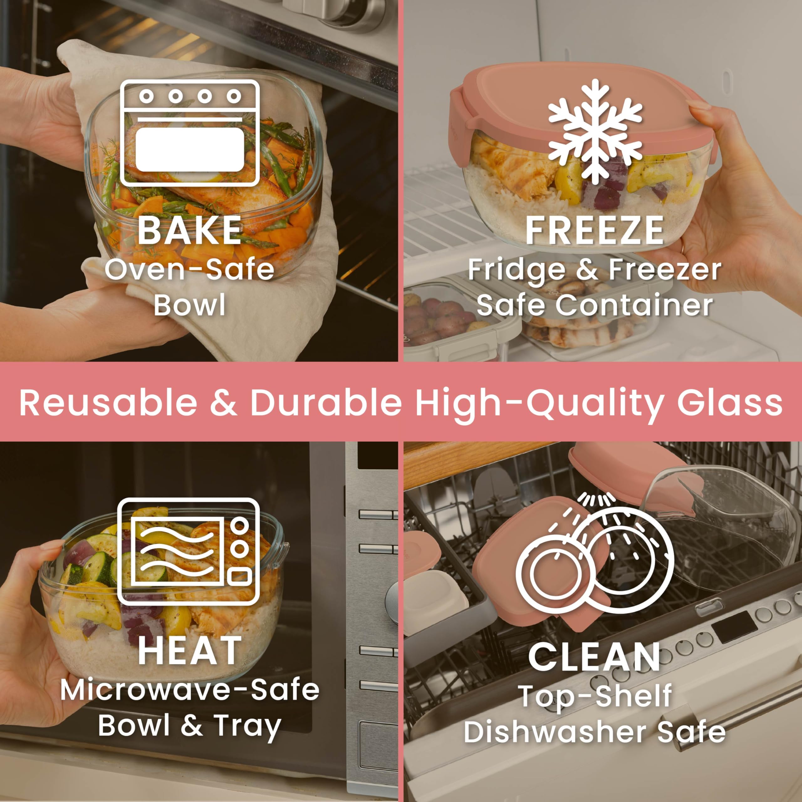 Bentgo Glass Salad Container with Airtight Lid & Leak-Proof Sauce Cup