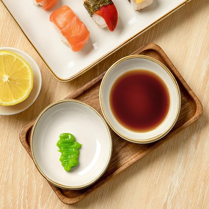 famiware Ceramic Soy Sauce Dish, 2.1oz Dipping Bowl Set of 6, Vanilla White