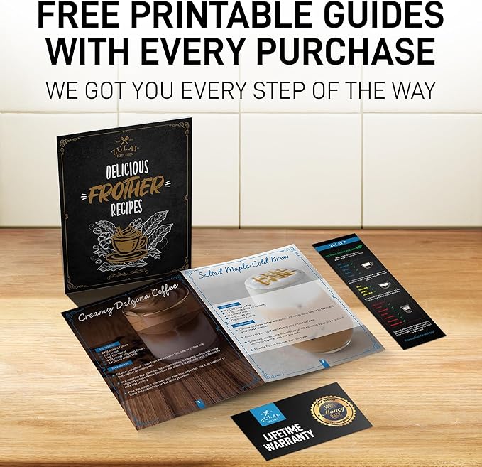 Zulay Kitchen Powerful Milk Frother Wand With Duracell Batteries - Ultra Fast Handheld Drink Mixer - Electric Whisk Foam Maker for Coffee, Lattes, Cappuccino & Matcha - Z1 Motor - Blue & Gold