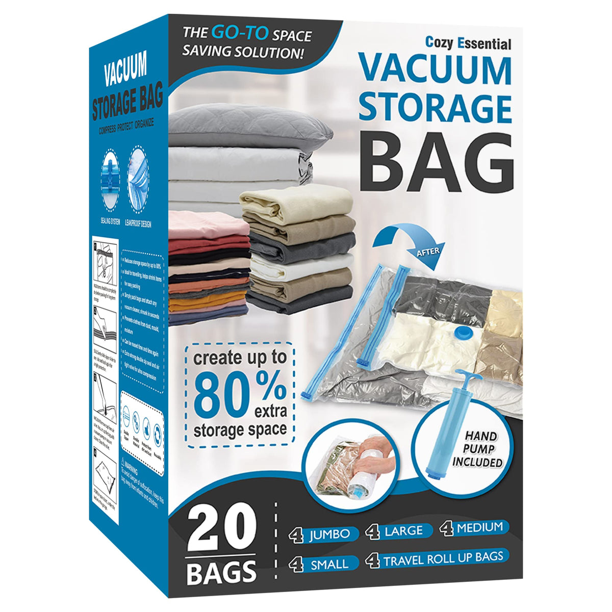 4 XXL Jumbo Vacuum Storage Bags for Bedding, Space Saver with Hand Pump