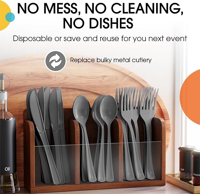 Party Solids Silver Plastic Silverware Heavy Duty 150 Pieces Silver Disposable Silverware Heavy Duty, Utensil Sets, 50 Of Each Forks, Knives & Spoons Disposable Cutlery Set For Party Supplies