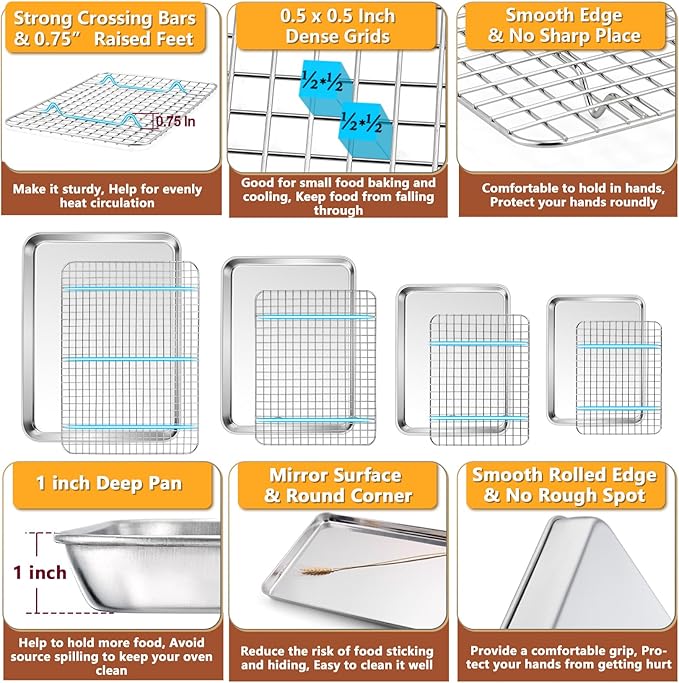 P&P CHEF 16 + 12.5 + 10.4 + 9 Inch Baking Sheet & Rack, Pan and Grid Rack