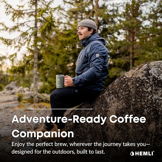 Hemli 16 oz Pour Over Camping Coffee Maker Set– Vacuum Insulated Mug with Leakproof Lid, Stainless Steel Micro Filter, Portable Coffee Maker for Camping, Travel & Outdoor Adventures
