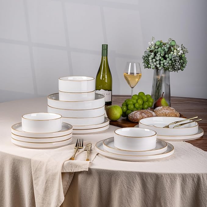GBHOME Dinnerware Sets for 4, 16 Pieces Ceramic Plates and Bowls Set