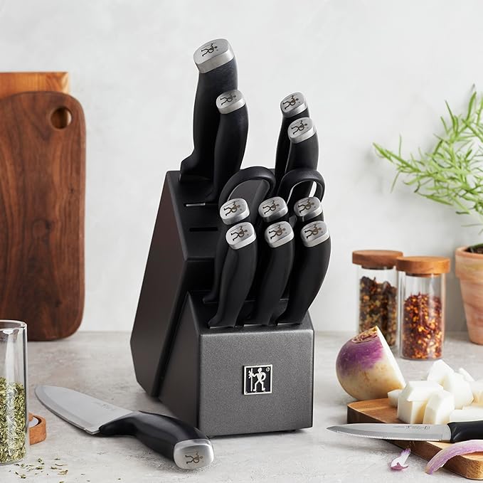 HENCKELS Silvercap 14 Piece Knife Block Set, German-Engineered, Black