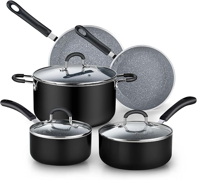 Cook N Home 8-Piece Nonstick Pot and Pan Set with Lid Induction Compatible