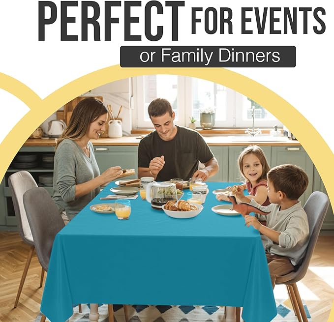 Exquisite 66% Thicker Premium Plastic Table Cloth Rectangle Table Cover 0.5 Mil 6 Pack Turquoise Table Cloth 54 Inch x 108 Inch Disposable Tablecloth Won't Tear Easily Like Cheap Thin Brands