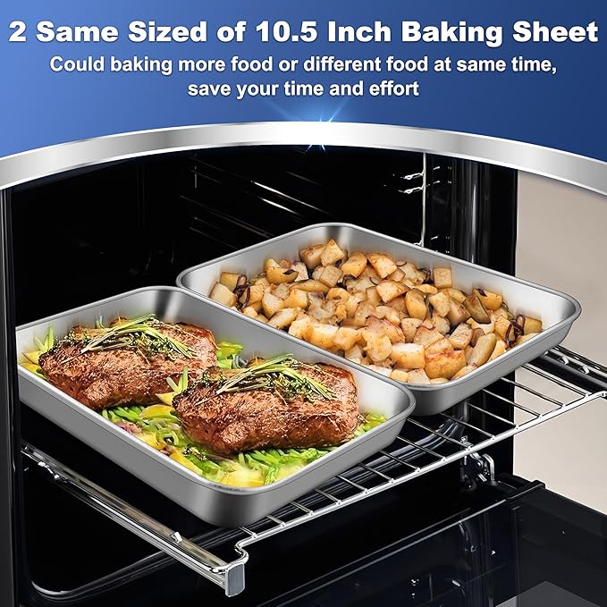 P&P CHEF Baking Sheet Pan, Stainless Steel Cookie Sheet, 10.5 Inch & 2 Pcs
