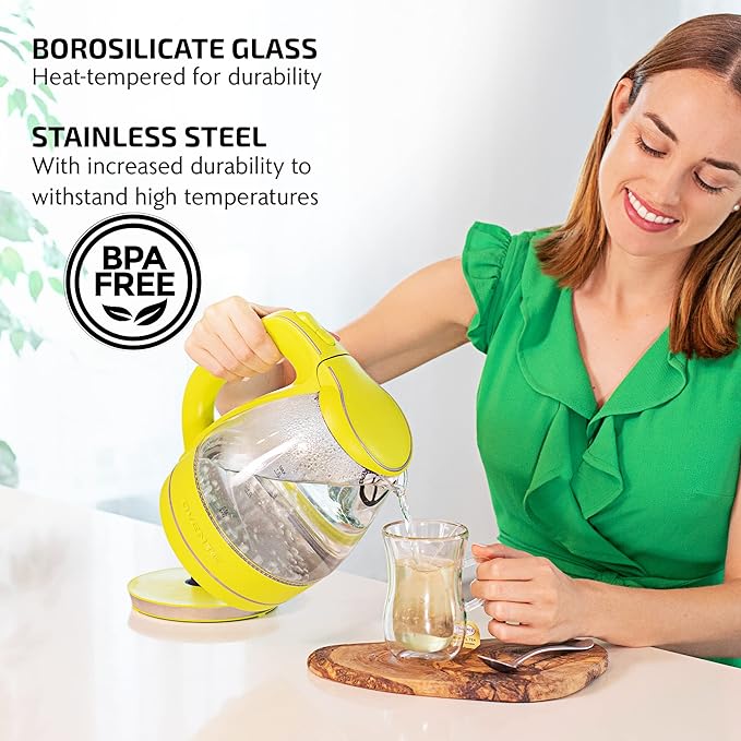 OVENTE 1.5L Glass Electric Kettle Water Boiler, Green KG83G