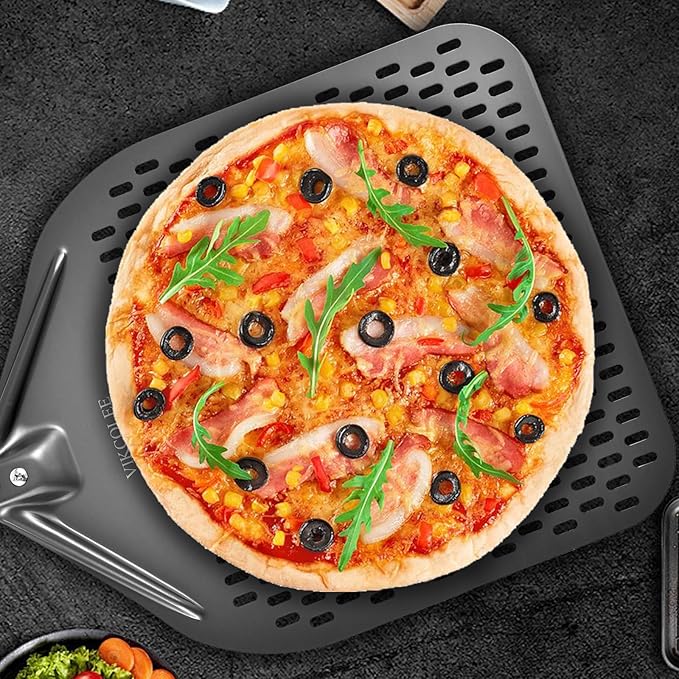 VIKCOLEE Perforated Pizza Peel, 14 x 16 Inch Rectangular Pizza Turning Peel, Professional Anodized Aluminum Turning Pizza Spatula, 34 inch overall