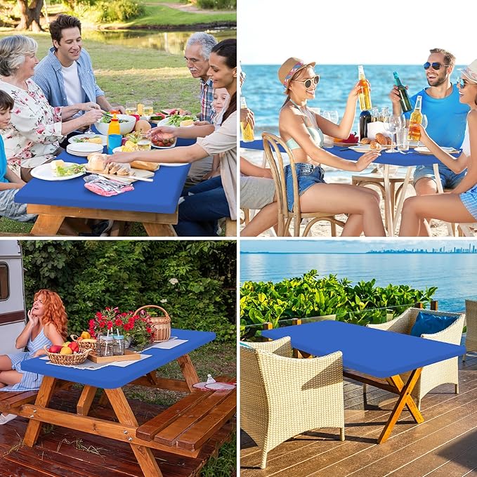 homing Rectangle Table Cloth Cover, Water-Resistant Polyester Elastic Fitted Tablecloth, Fits for 6 Foot Folding Tables, Washable Table Protector for Picnic, Camping, Outdoor (Blue, 36" x 72")