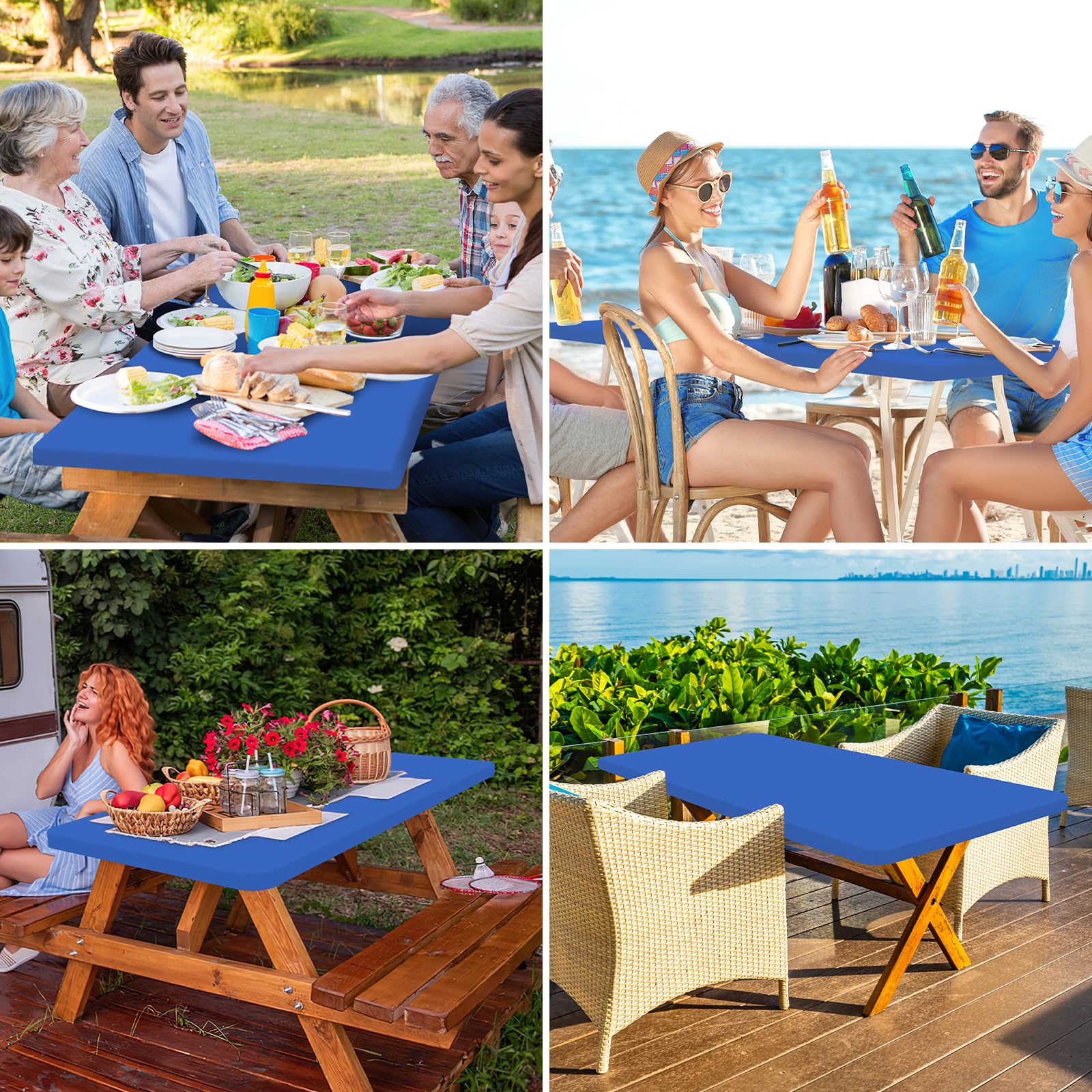 homing Rectangle Table Cloth Cover, Water-Resistant Polyester Elastic Fitted Tablecloth, Fits for 4 Foot Folding Tables, Washable Table Protector for Picnic, Camping, Outdoor (Blue, 24" x 48")