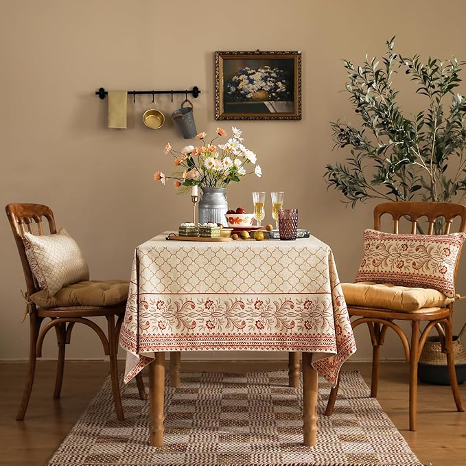 ISAENNE Designer Linen Square Large Tablecloth,67"x67"-Chamonix A