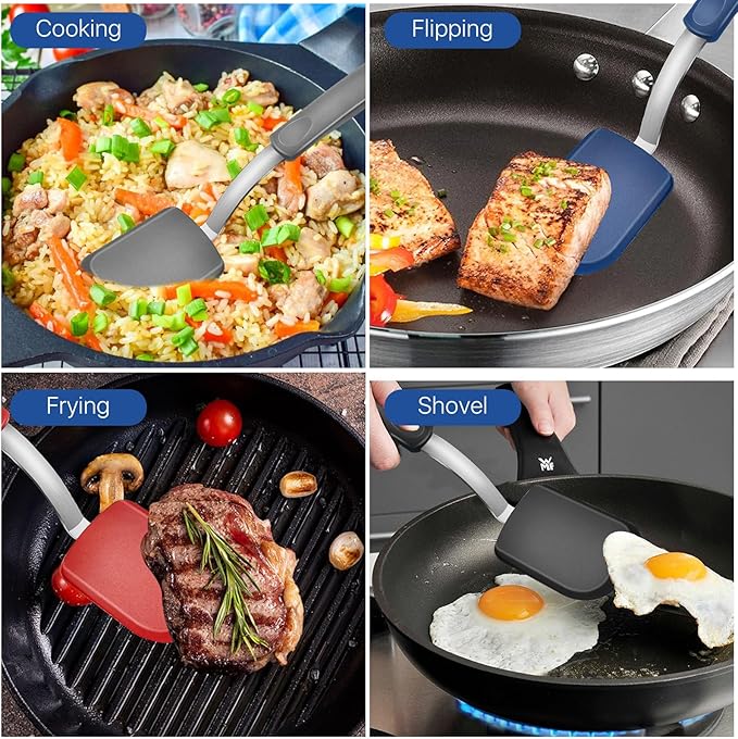 Elesunory 4 pcs Silicone Spatula, Heat Resistant Silicone Cookie Spatula Turner, No Scratch Flipper Baking Utensils, Small Spatulas Turner for Nonstick Cookware, Pancake (Gray, Blue, Black, Red)
