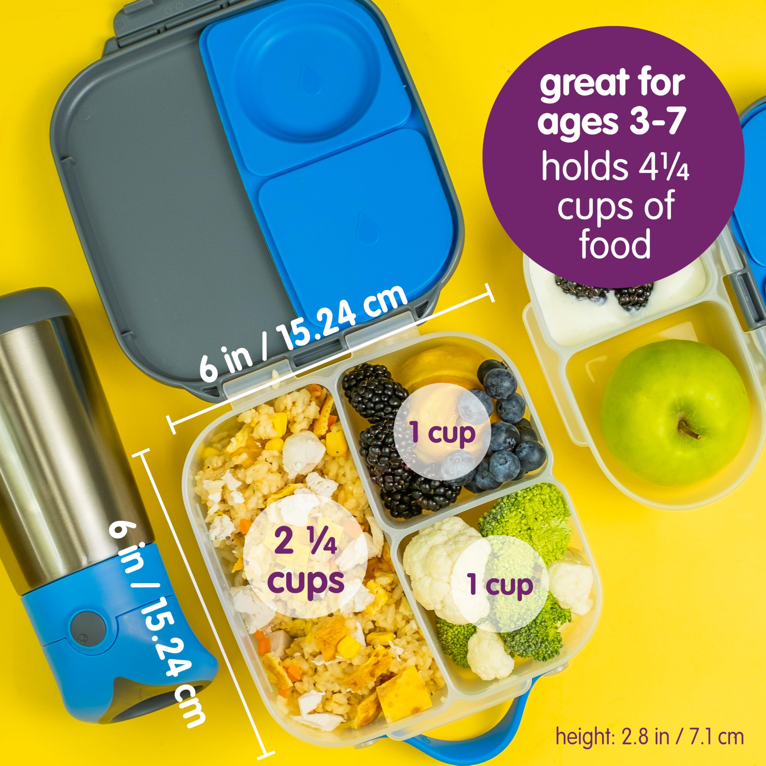b.box Mini Lunch Box, Snack Containers for Kids, Lunch Box Kids, 4.25 Cup