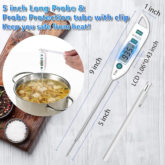 BOMATA Digital Water Thermometer for Liquid, Cooking, IPX7 Waterproof