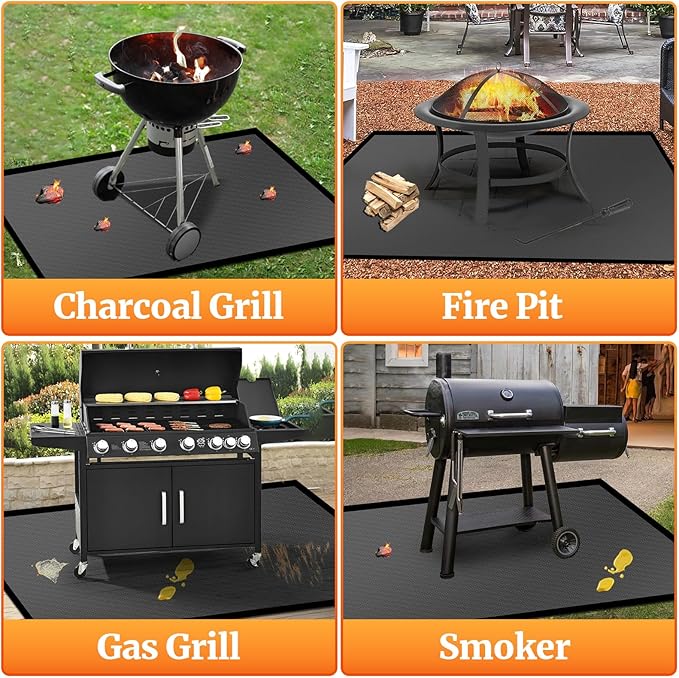 65 ×40 inches Under Grill Mats for Outdoor Grill/ Fireproof Fire Pit Mat for under Fire Pit Fireplace, BBQ Mat under BBQ Waterproof Oil-Proof Grill Floor Pad for Deck Patio Flat Top Smokers Gas Grills
