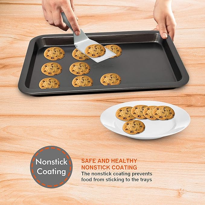 PERLLI Non-Stick 8-Piece Bakeware Set – Carbon Steel with Even Heat Distribution, Oven Safe to 446°F, BPA-Free, Dishwasher Safe, Stackable Baking Tools for Easy Storage and Everyday Cooking - Gray