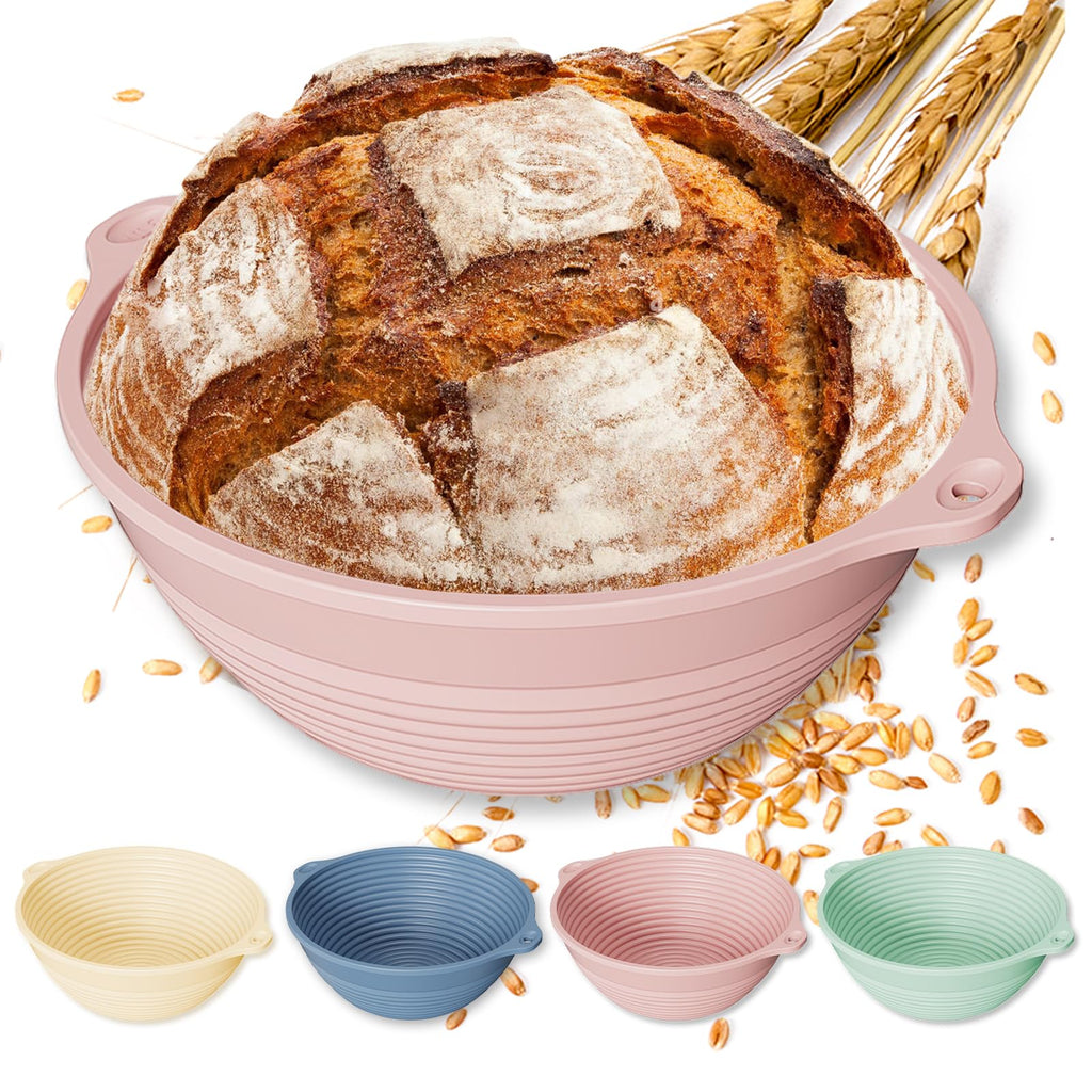 4Pcs 9" Silicone Banneton Bread Proofing Baskets with Dual Handles