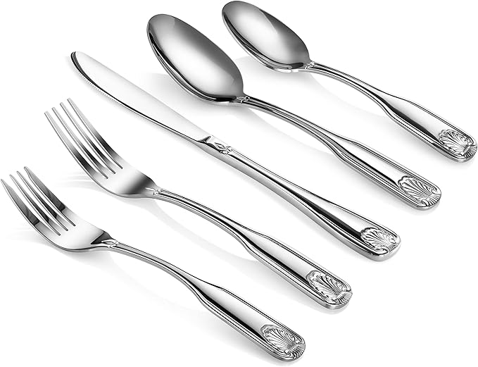 New Star Foodservice Shell Pattern 18/0 Stainless Steel Flatware Set, 60-Piece Set, Commercial Grade