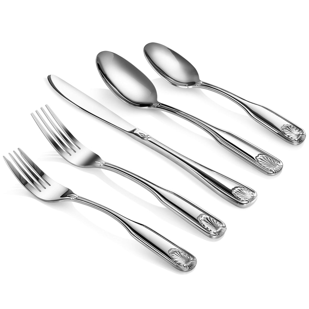 New Star Foodservice Shell Pattern 18/0 Stainless Steel Flatware Set, 60-Piece Set, Commercial Grade