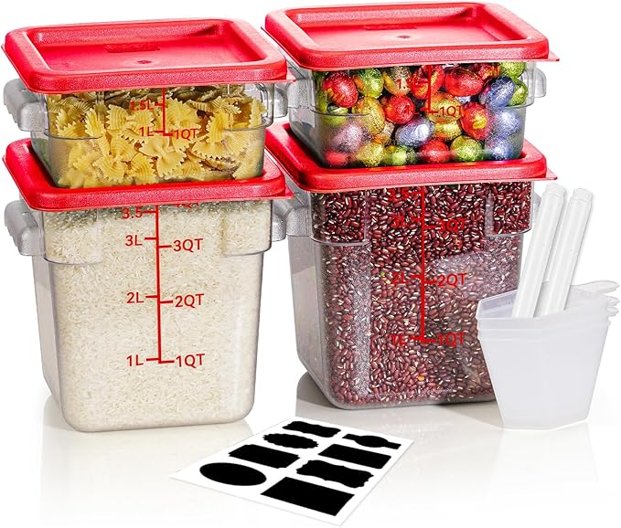 2QT&4QT 4PCS NSF Commercial Clear Food Storage Containers with Lids(RED)