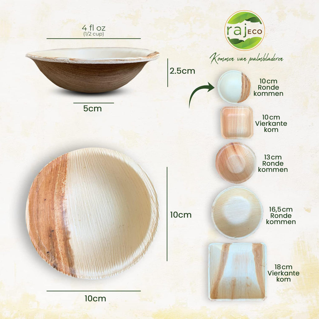 Raj Palm Leaf Disposable Heavy Duty 4" Round Bowls 200 Pack