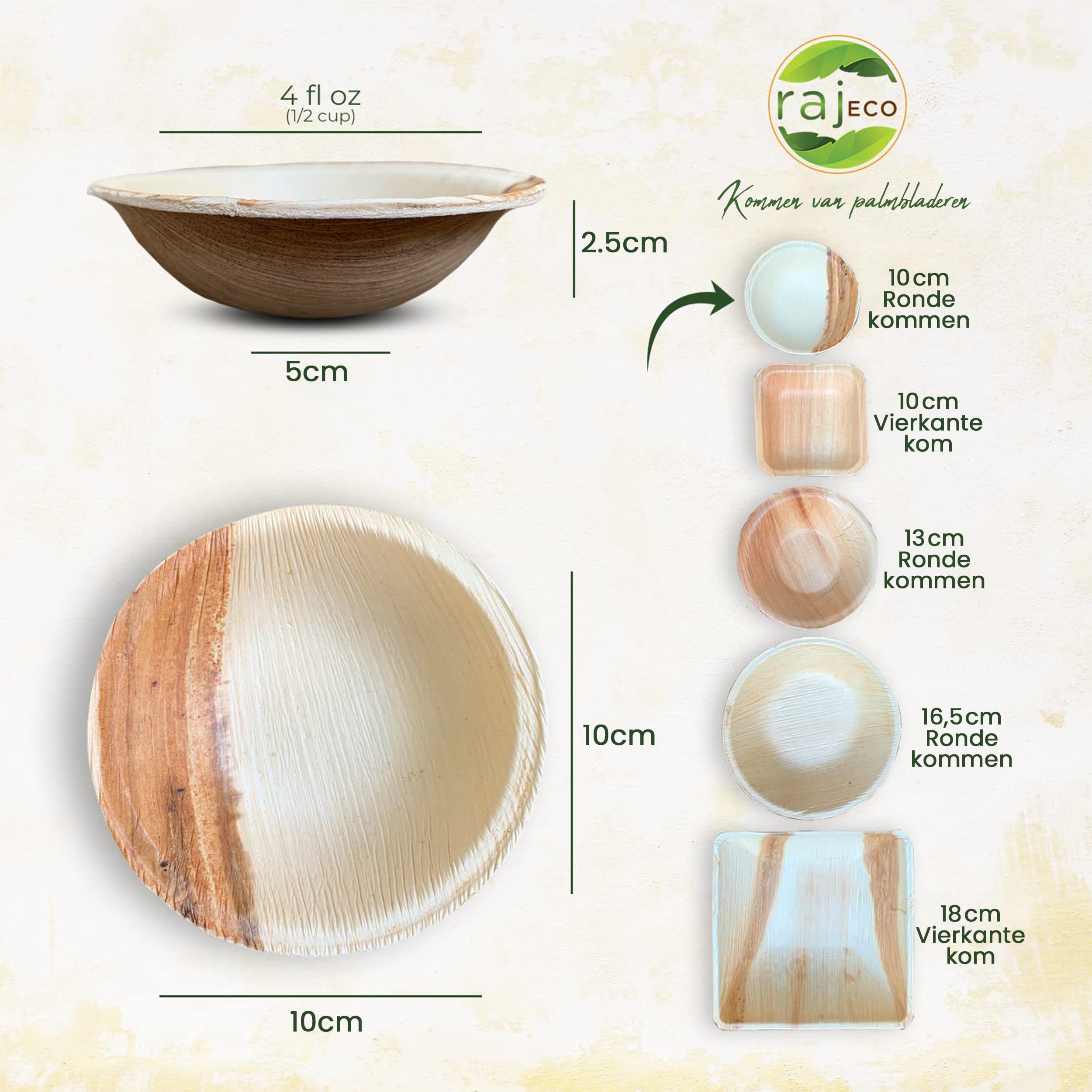 Raj Palm Leaf Disposable Heavy Duty 4" Round Bowls 200 Pack