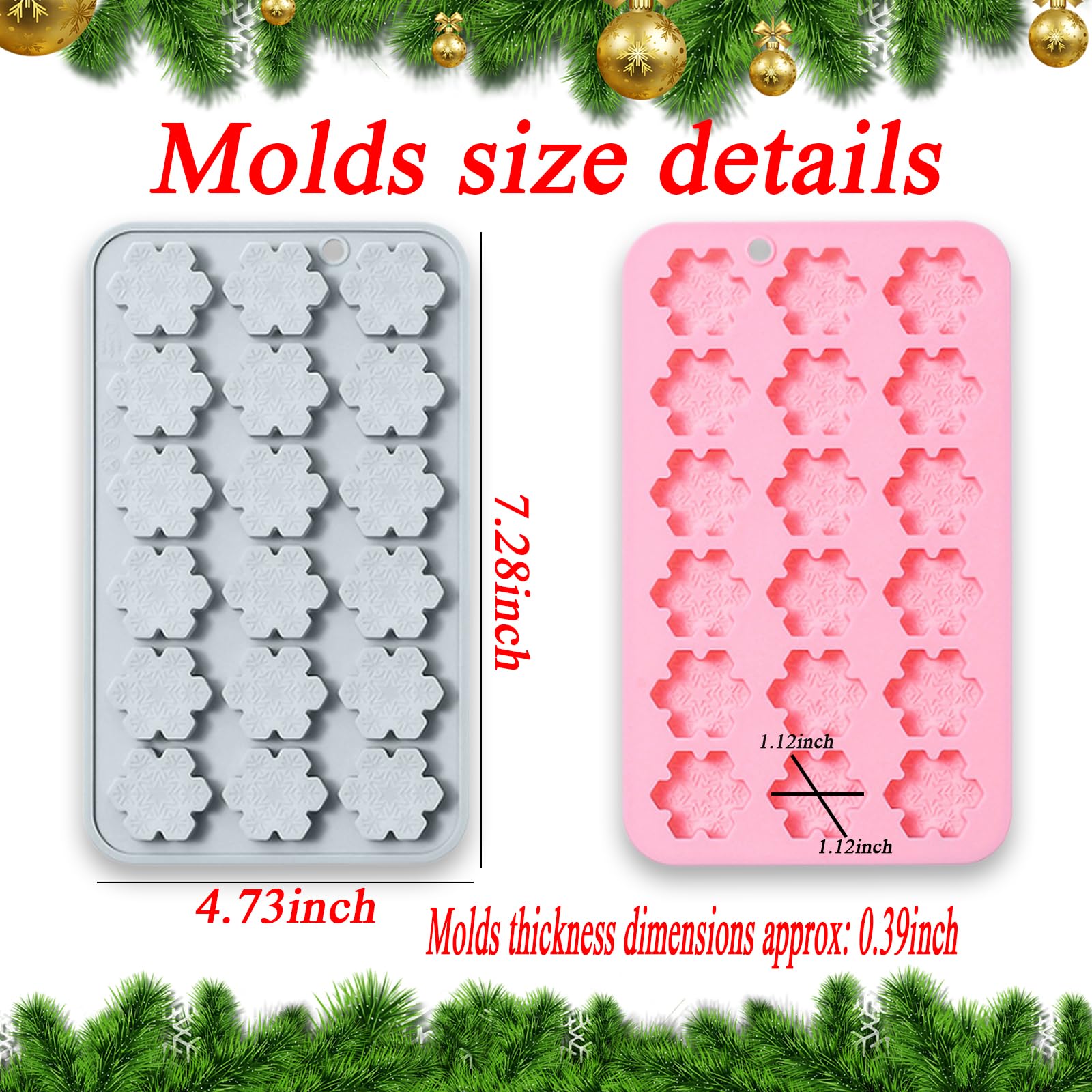 2 Pcs Snowflake Silicone Molds, 18-Cavity 3D Christmas Snowflake Chocolate Silicone Molds for DIY Christmas Winter Jello Candy Cupcake Fondant Baking Polymer Clay Decoration
