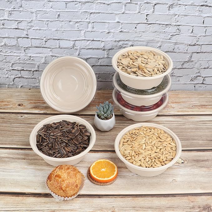 JAYEEY 30 oz Disposable bowls with lids food storage Plant Fibers 50 Pack