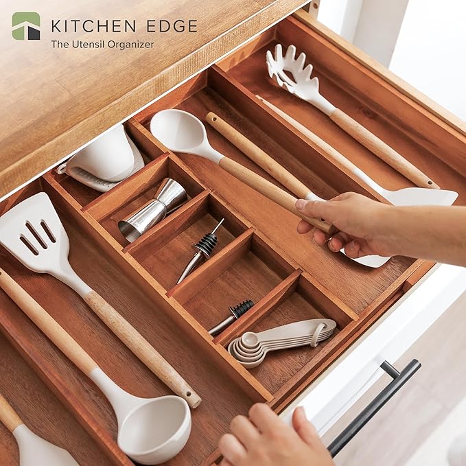 KitchenEdge Utensil & Junk Drawer Organizer, 18.5-33 in, Acacia