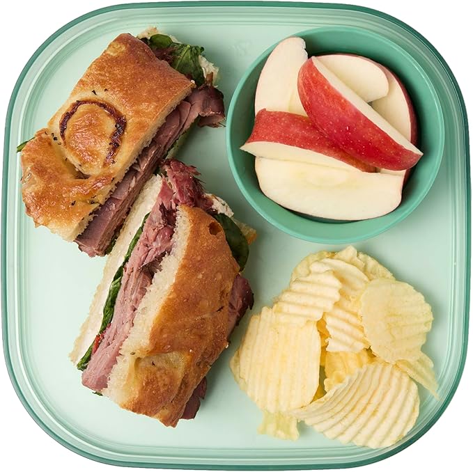 Madesmart Dipware Reusable Dining Plate, Serving Tray for Appetizers and Snacks, Sandwiches, Hummus, Sauces, Stackable & Removable Dip Bowl, Sage