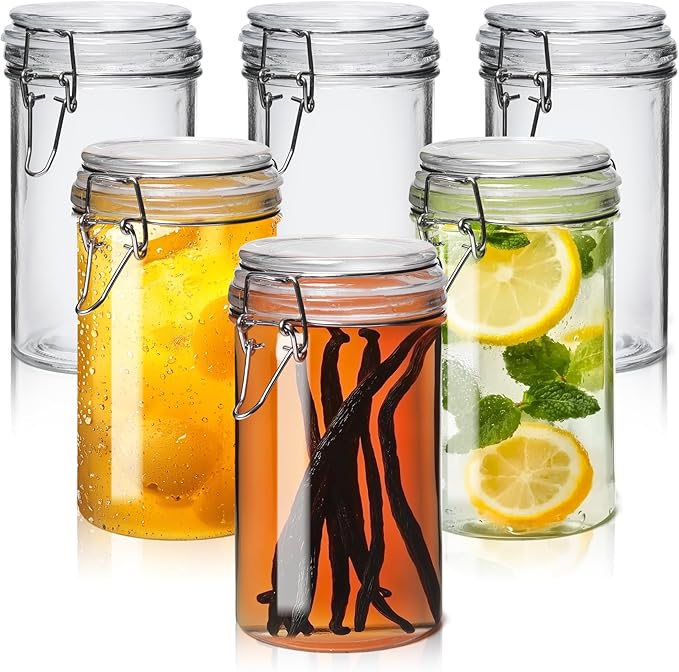 ComSaf Small 16 oz Glass Jars with Airtight Lids 6 Pack Pickling Pantry